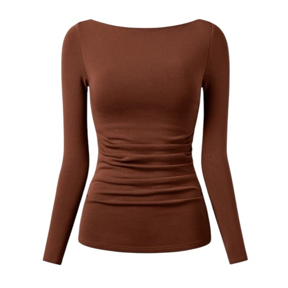 OGL Tops - OGL Red Brown Clay Mid Thermal Tucks Boat Neck Brami Long Sleeve Womens Size M